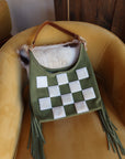 Mini Fringe Olive Green Checkers