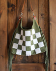 Olive Green Fringe Checkers